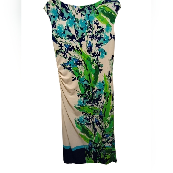 Lauren Ralph Lauren Ladies Pretty Blue Green Floral Ruched Sleeveless Dress 10 - Picture 2 of 3